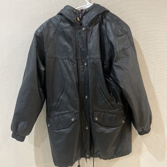 Authentic Winlit Vintage Small Black Leather Jacket/Coat Leather - Picture 1 of 16